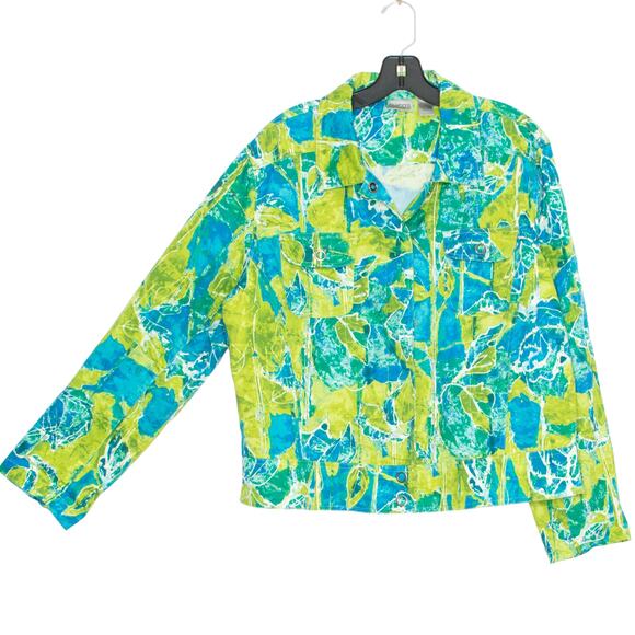 Chicos Jacket Abstract Artsy Hippie Tropical Resort Boho Green Blue Size 3 XL 16 - Picture 5 of 5